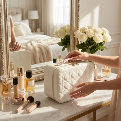 vanity maquillage femme blanc