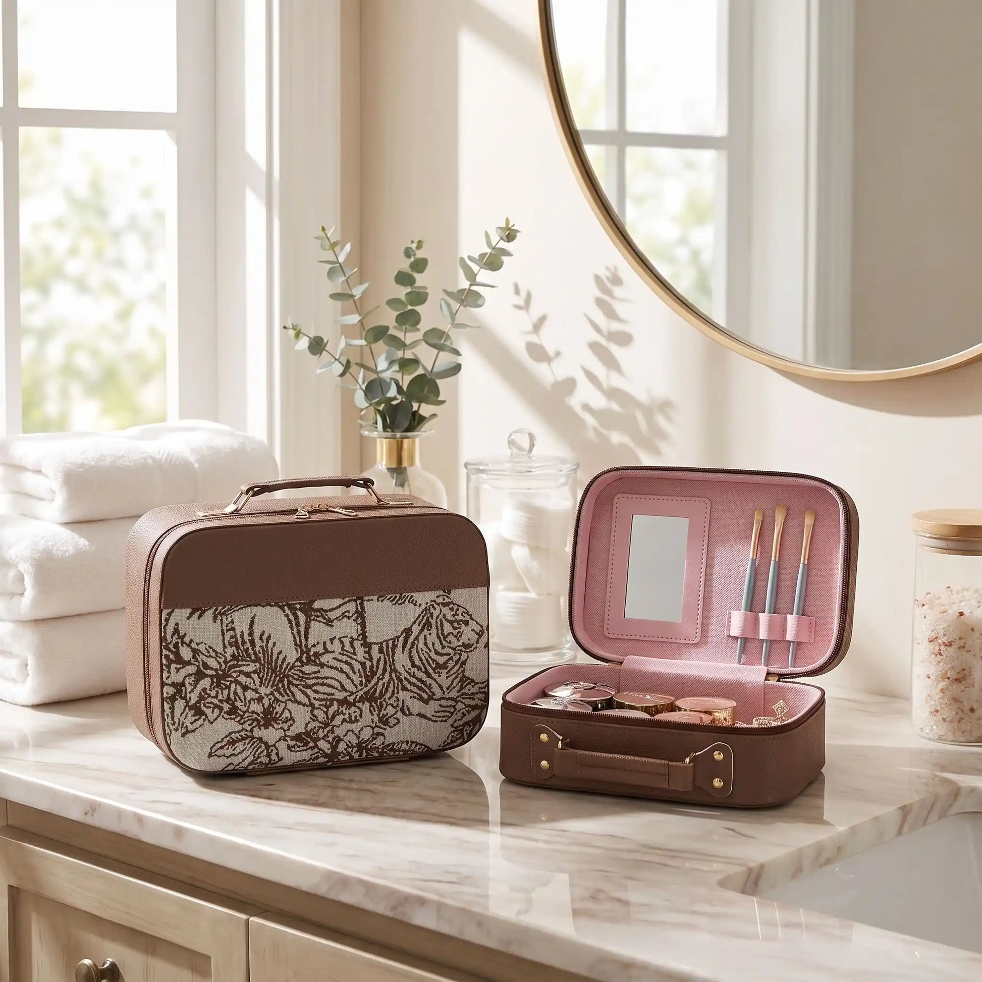vanity maquillage femme marron blanc