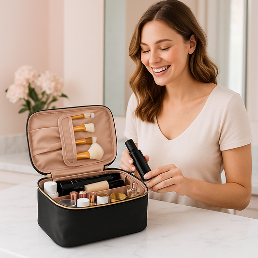 vanity rempli accessoires cosmetiques