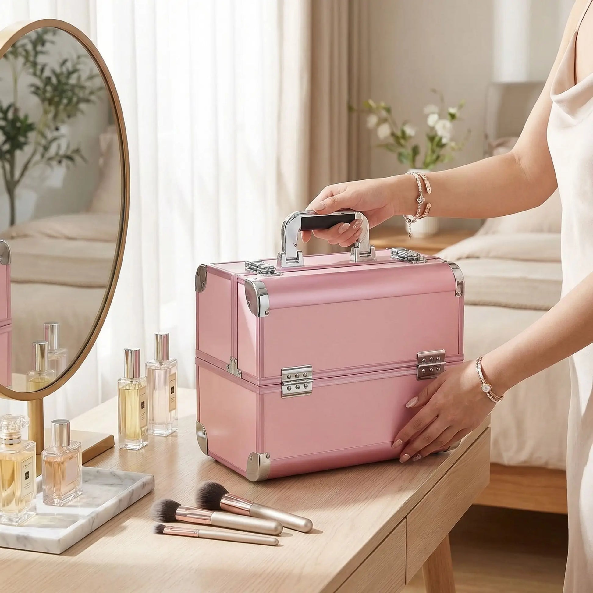 vanity rigide rose brillant